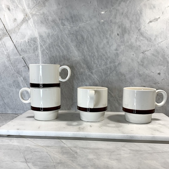 Vintage made in Japan espresso|coffee stacking mugs x4 cream with brown glaze - Picture 1 of 9